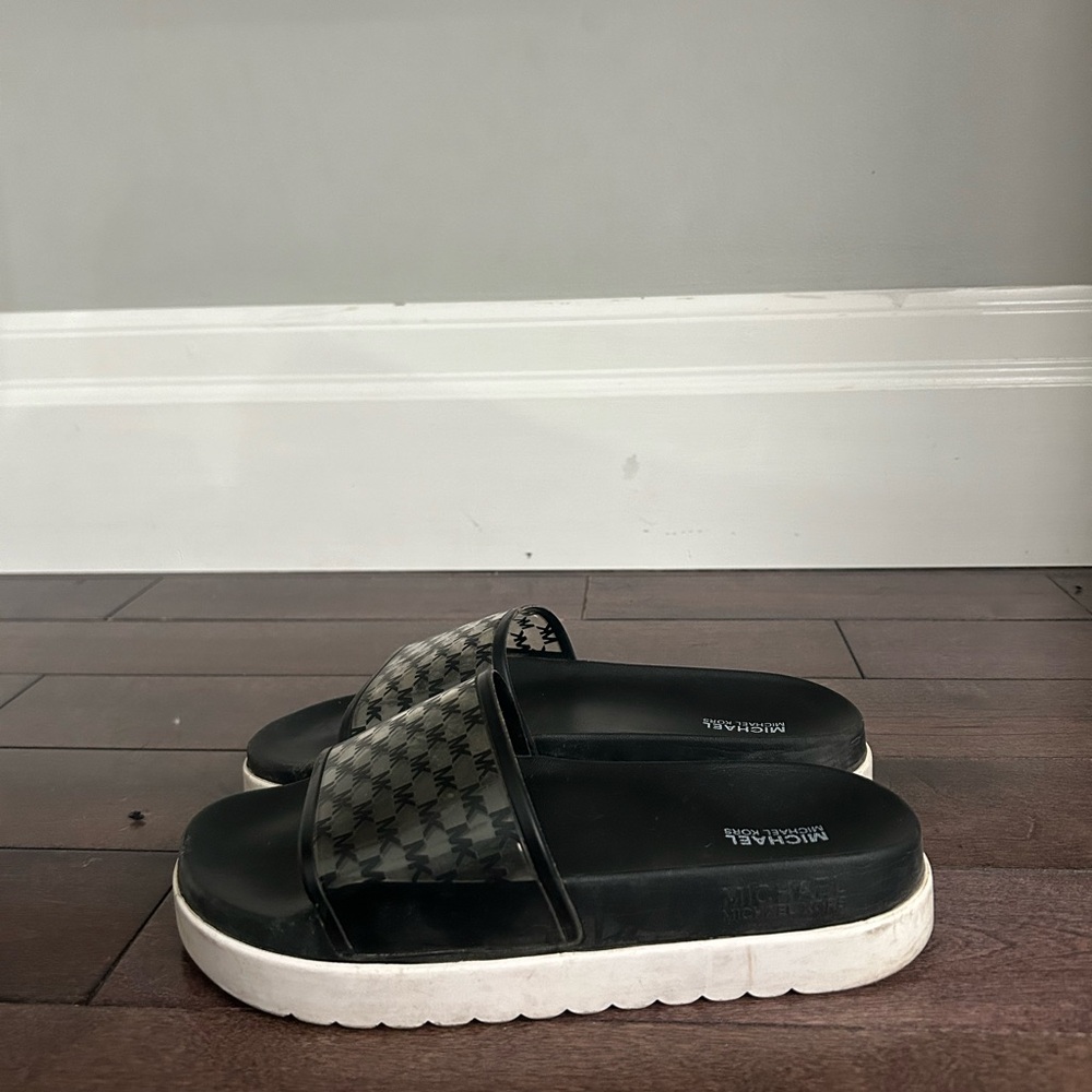 Michael Kors Black and White AND Rose Gold and White Platformed Slides